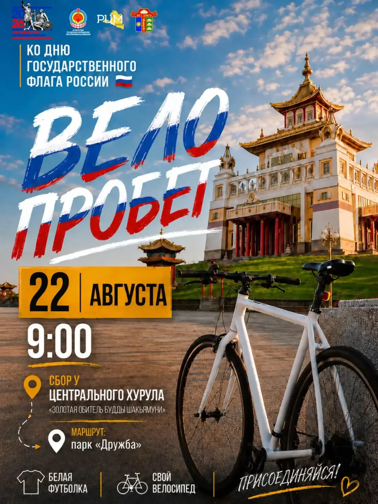 🚴 22 августа в Элисте состоится велопробег, приуроченный ко Дню Государственного флага...