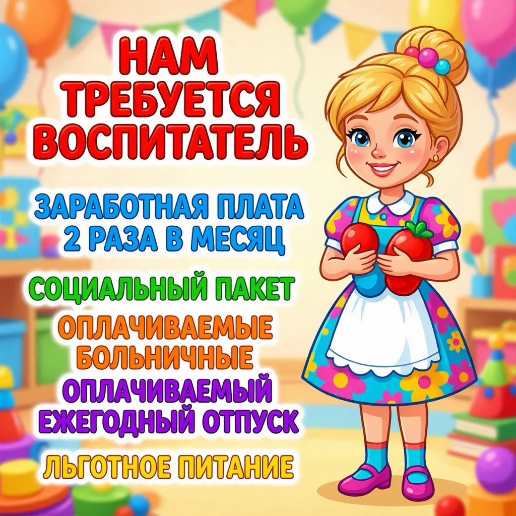 🌟 Приглашаем на работу в детский сад! 🌟

В наш дружный коллектив требуются:

👶 Младший воспитател