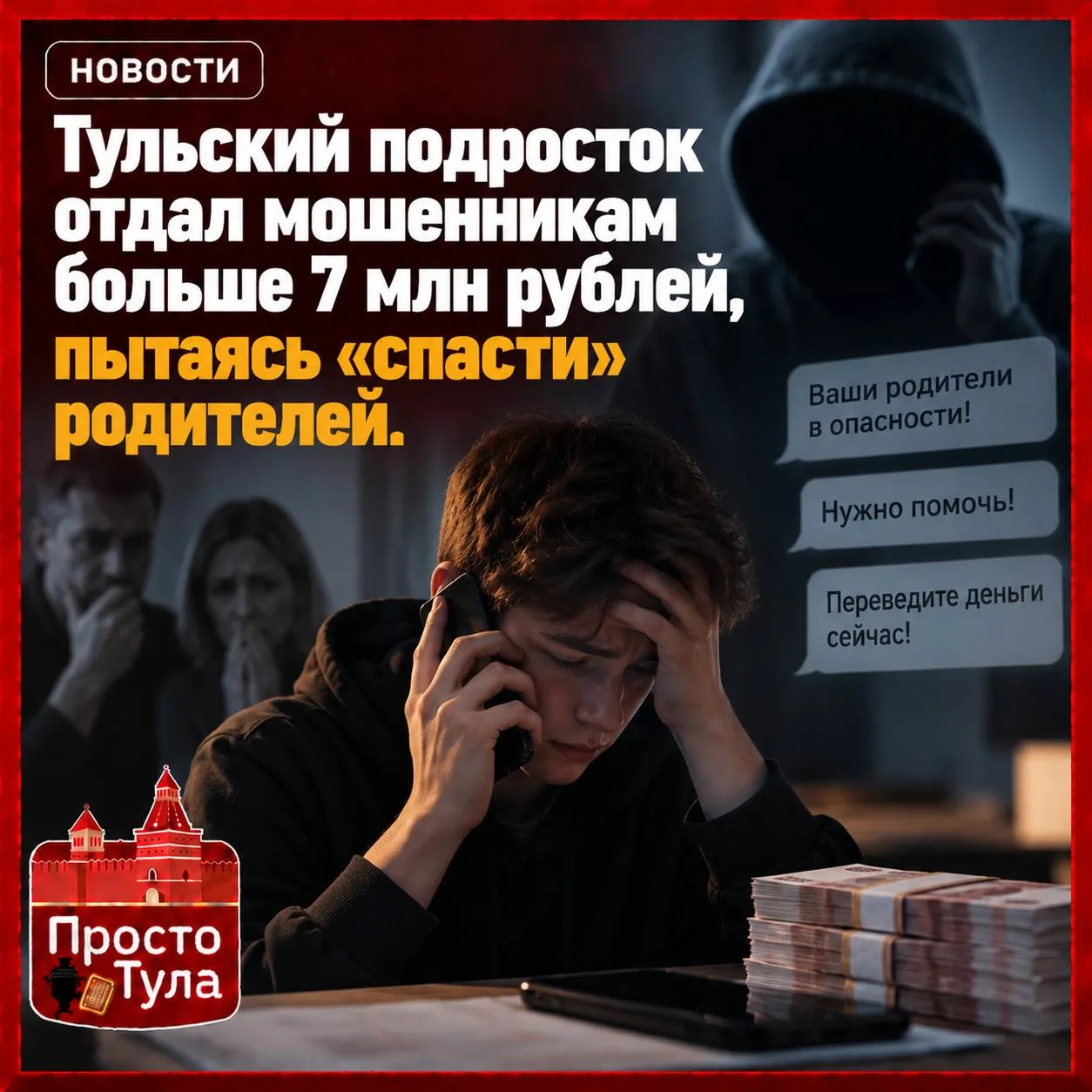 Тульский подросток отдал мошенникам больше 7 млн рублей, пытаясь «спасти» родителей.