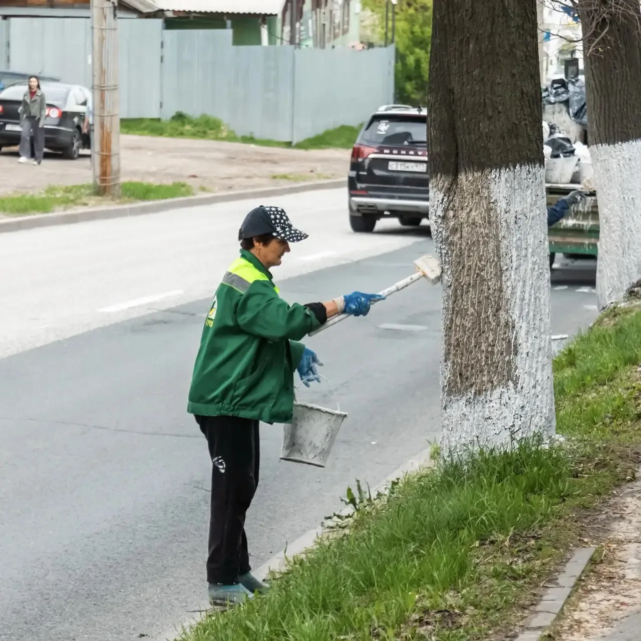 🌳В Чебоксарах проходят работы в рамках майской побелки деревьев   🌿 Обработка стволов деревьев в это