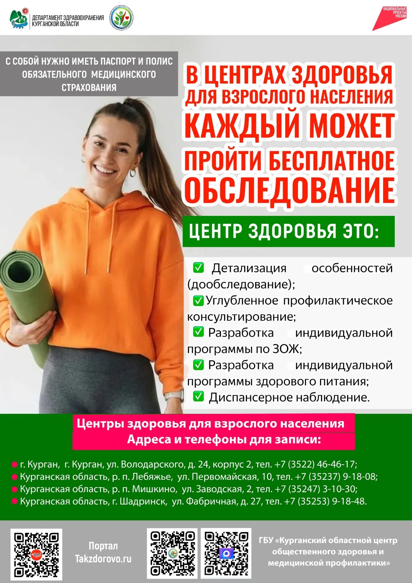 ❗Центры здоровья для взрослого населения приглашают пройти обследование граждан Курганс...