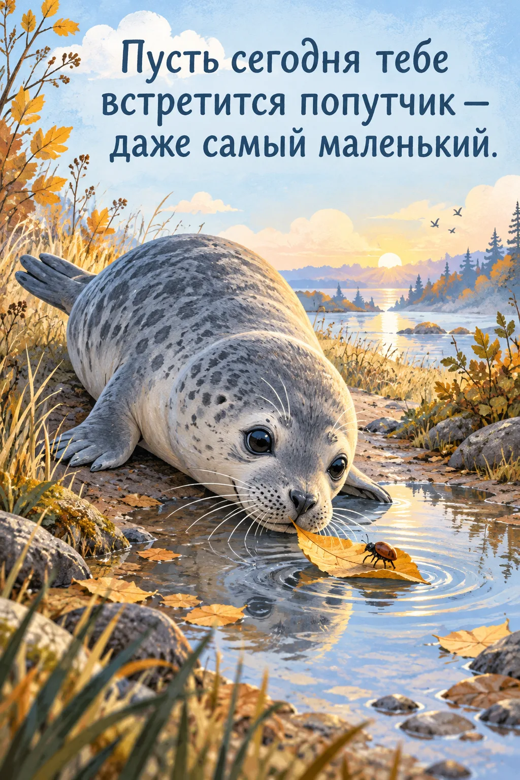 Утром я нашёл на тропинке лист и всё катал его носом от лужицы к лужице — у нас с ним б...