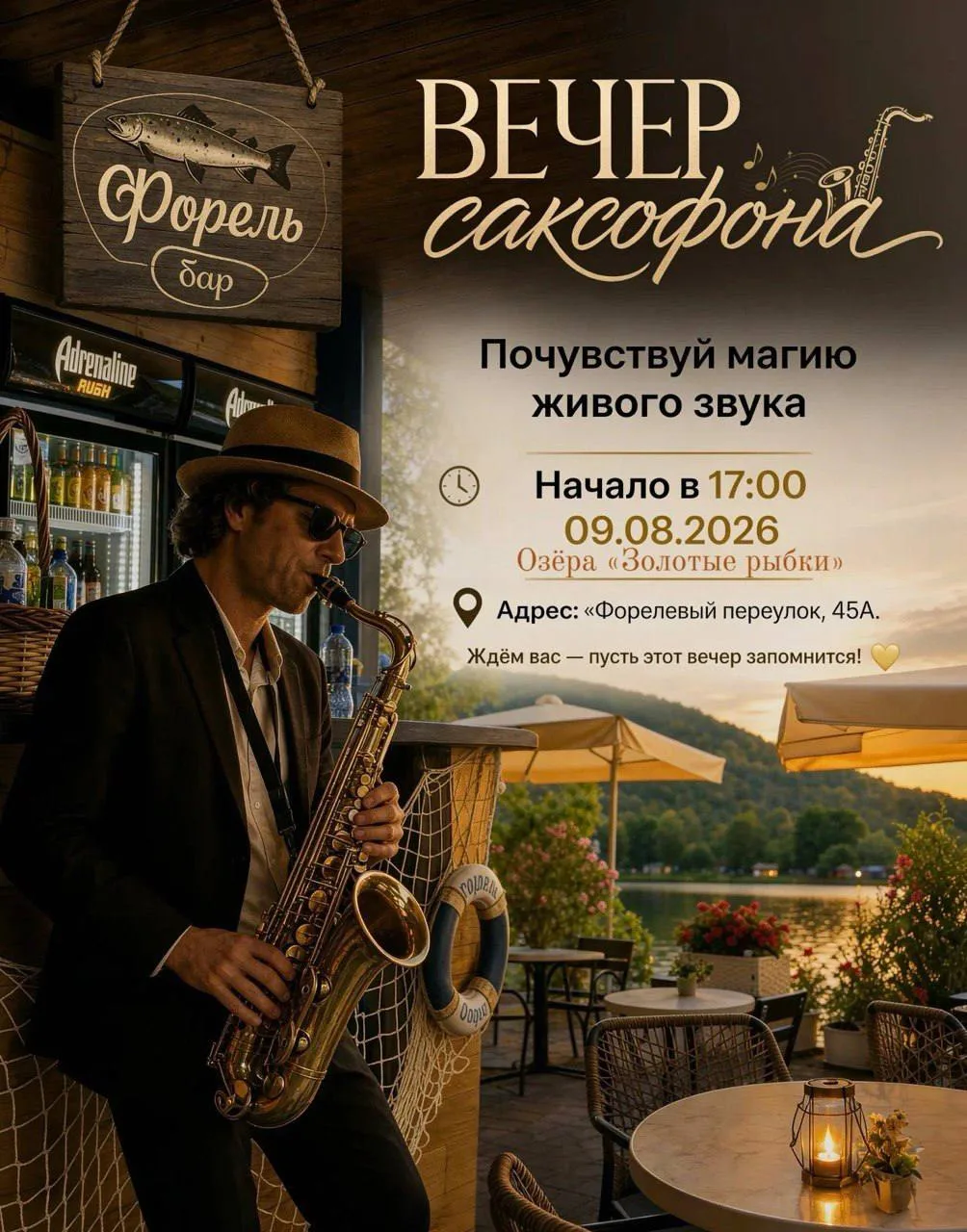 Вечер саксофона на озёрах «Золотые рыбки»🎷