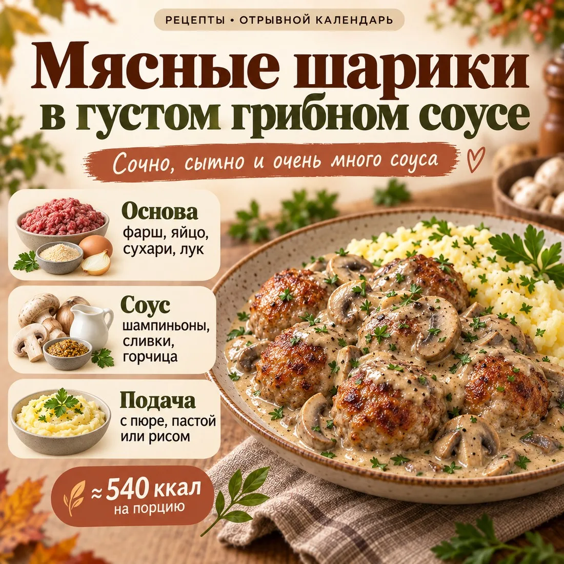 🍄 Мясные шарики в густом грибном соусе