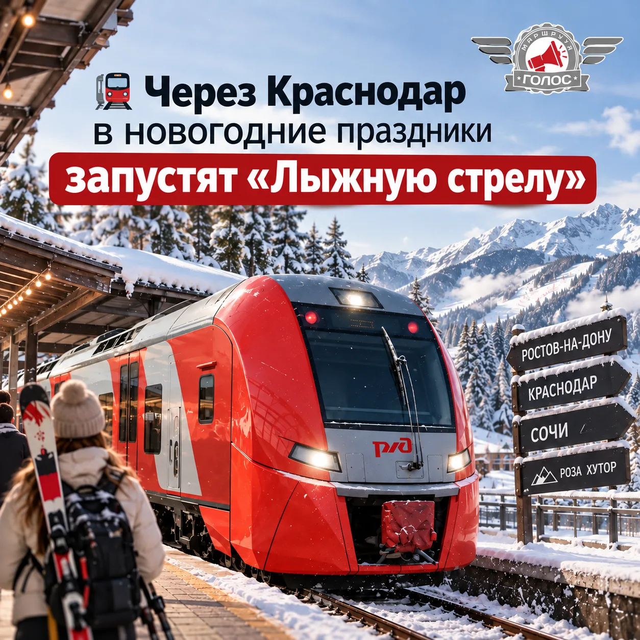 🚊 Через Краснодар в новогодние праздники запустят «Лыжную стрелу»