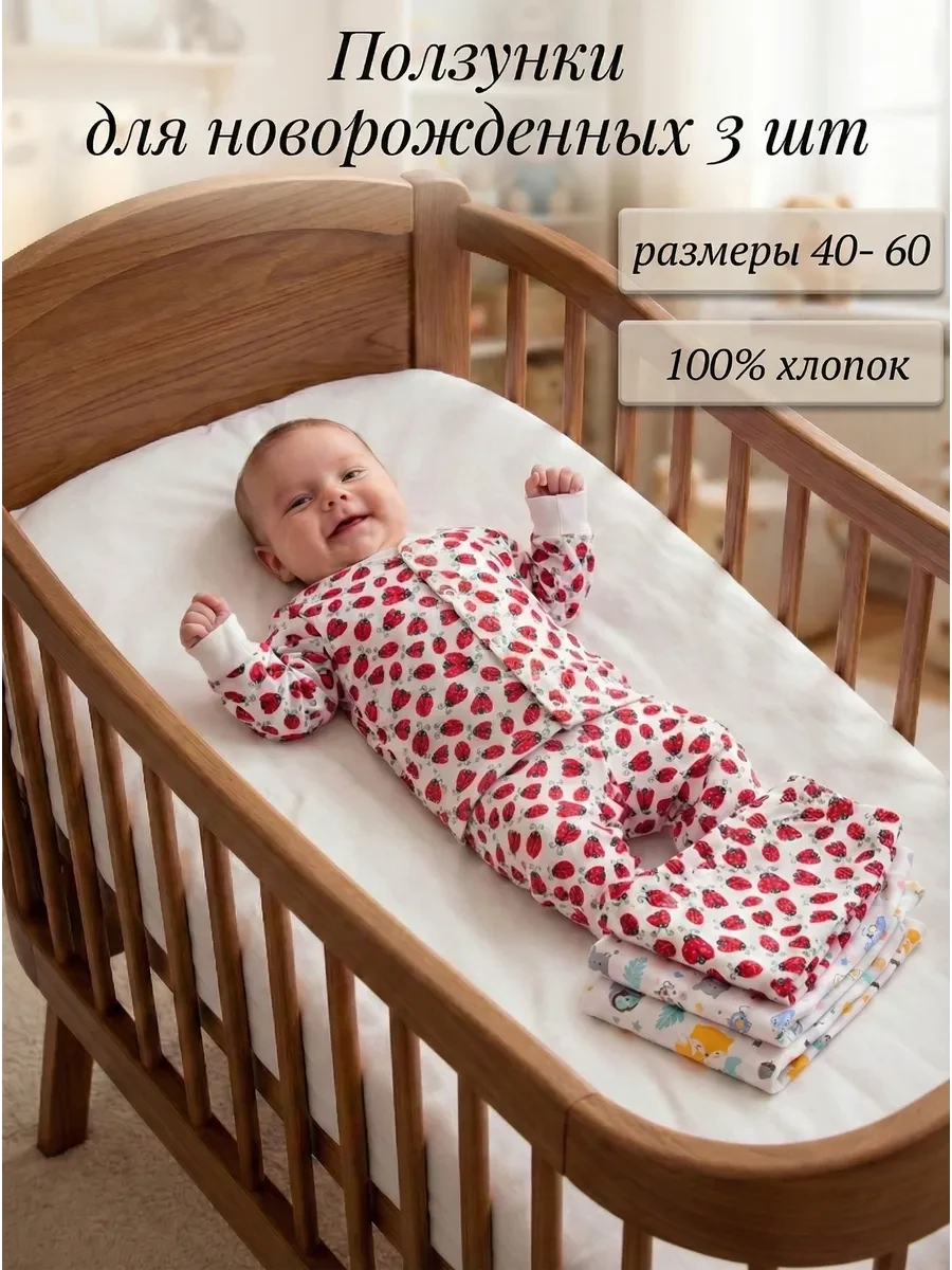 ⚡️ Детские ползунки для новорожденных штанишки набор 3 шт, Софьюшка