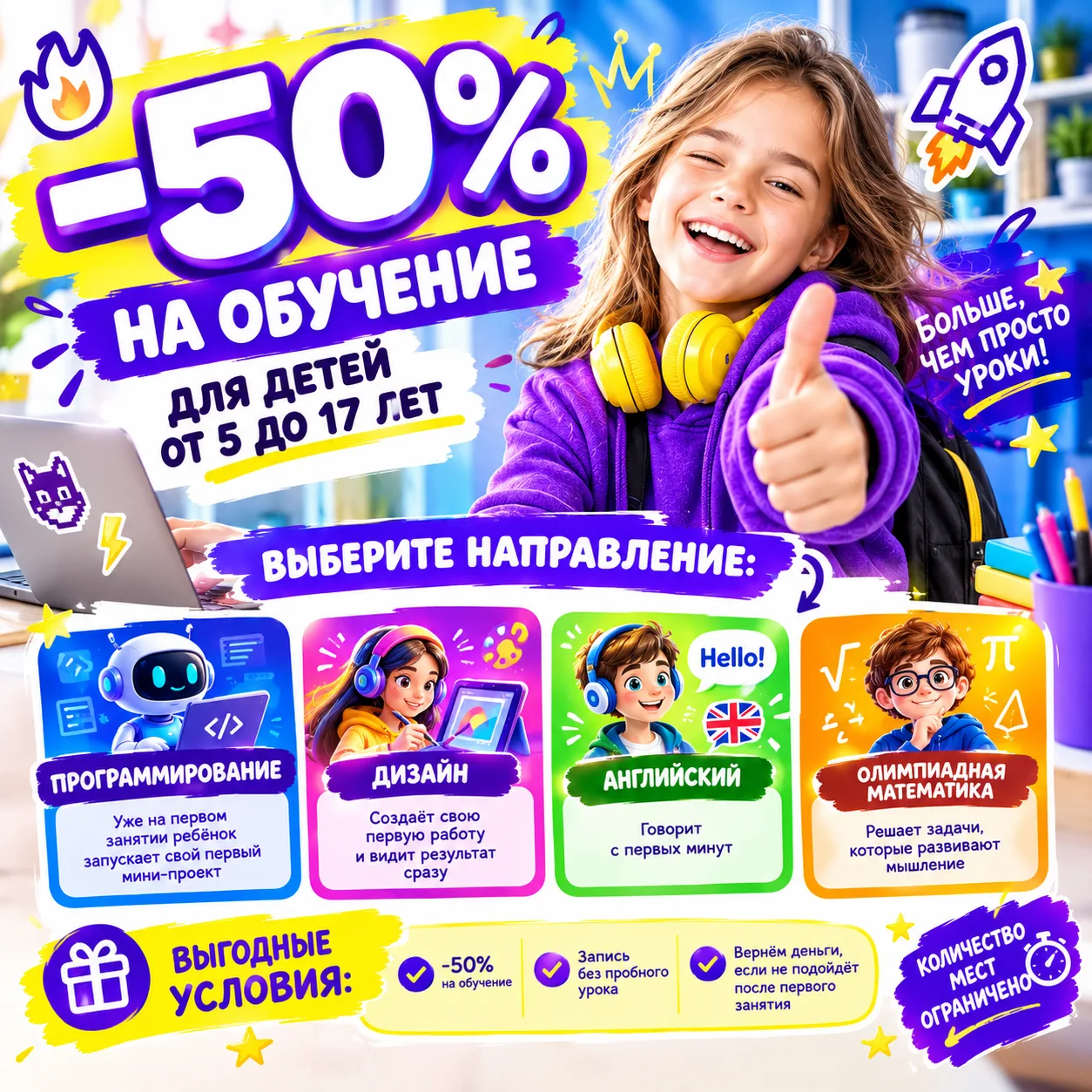 🔥 -50% на обучение для детей от 5 до 17 лет🔥