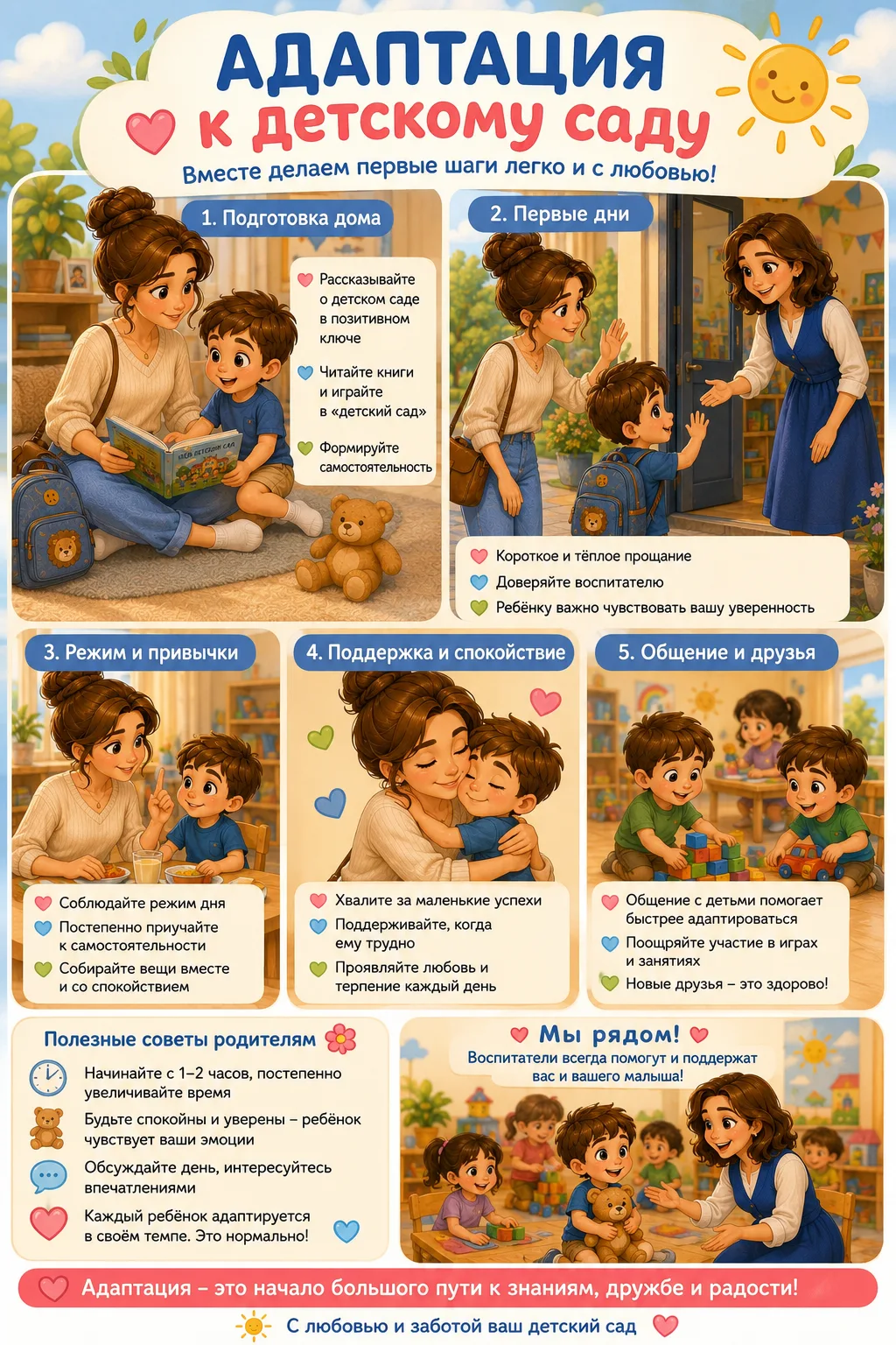 🌼 Адаптация к детскому саду: советы родителям 🌼
Первые дни в детском саду — важный и волнительный 