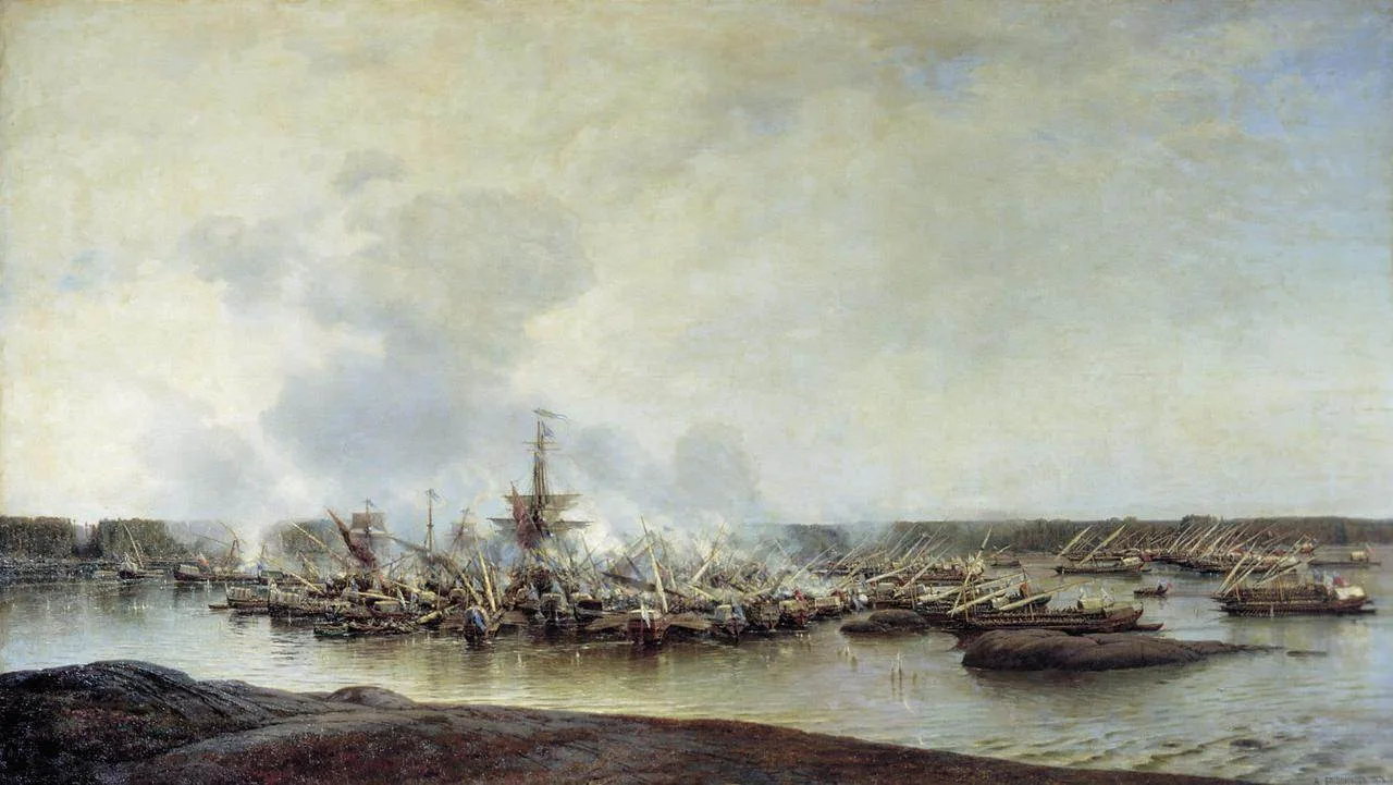 Боголюбов А. П. Сражение при Гангуте 27 июля 1714 года. 1877. Холст, масло. Центральный...