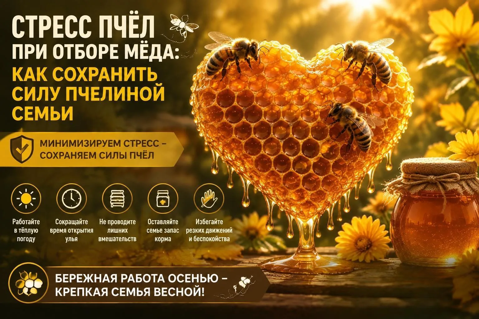 🐝📌СТРЕСС ПЧЁЛ ПРИ ОТБОРЕ МЁДА: КАК СОХРАНИТЬ СИЛУ ПЧЕЛИНОЙ СЕМЬИ