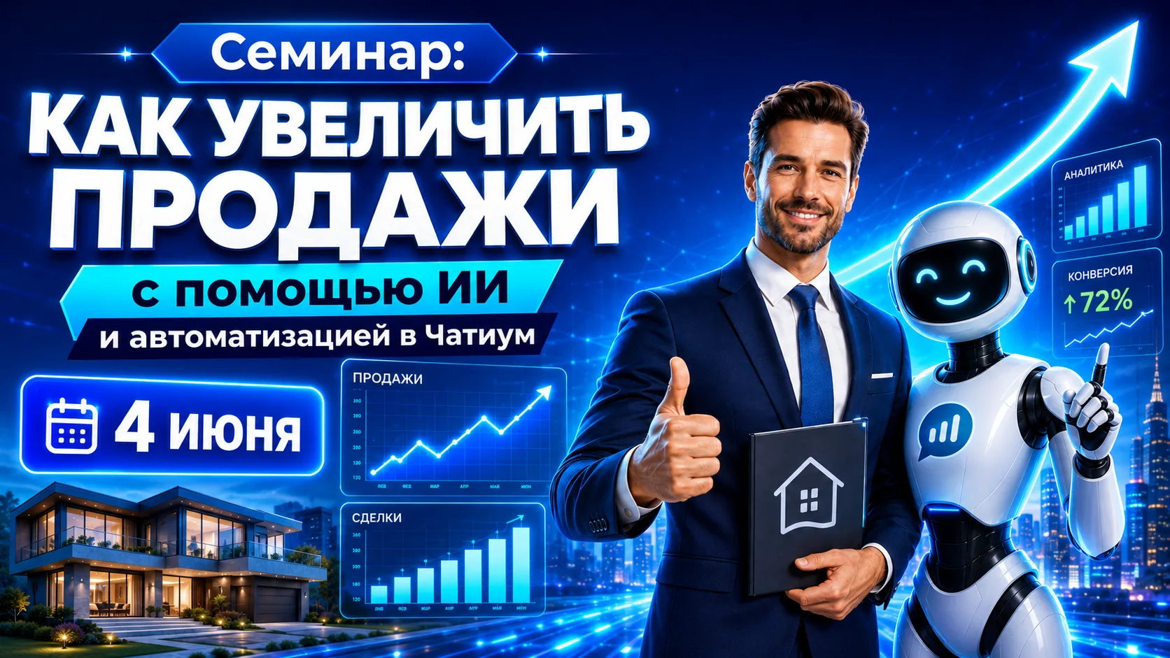 Друзья! Семинар 4 июня состоится: «Как увеличить продажи с помощью ИИ и автоматизации в...