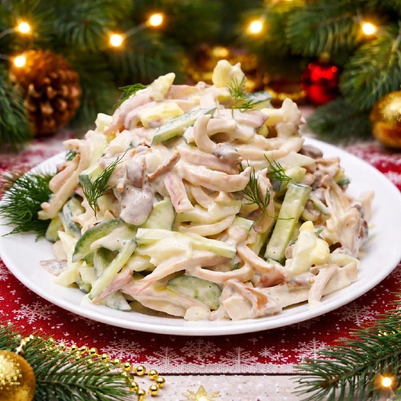 САЛАТ С КАЛЬМАРАМИ И СВЕЖИМ ОГУРЦОМ — ОЧЕНЬ ОЧЕНЬ ВКУСНЫЙ