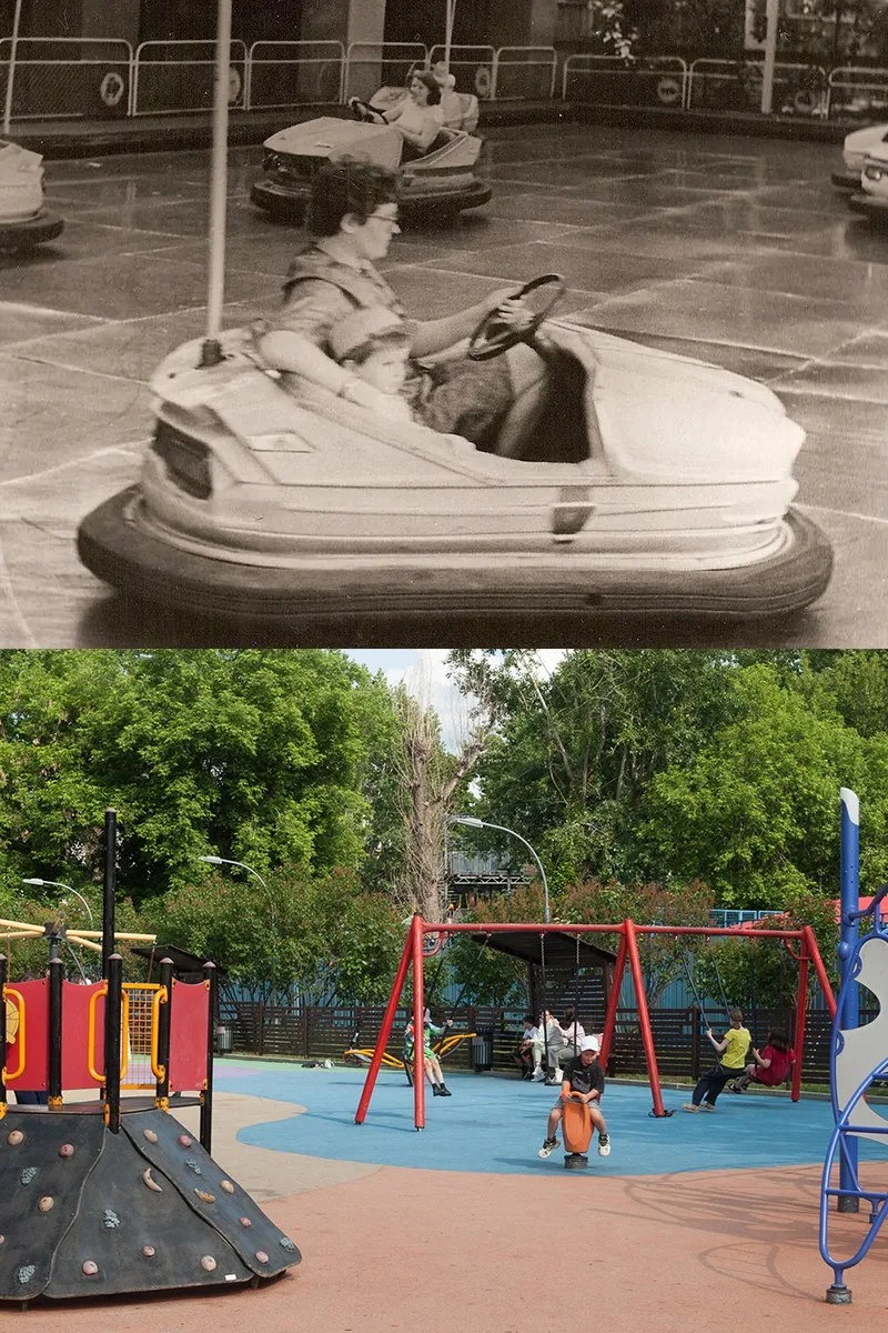 📍 Таганский парк.    1985/2025 год.  💡На фотографии 1985-го года изображены посетители парка, катающ
