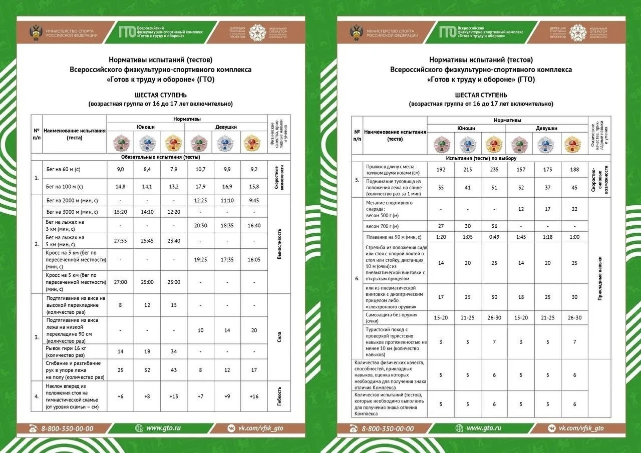 Нормативы испытаний ВФСК ГТО 6-7 ступень.
