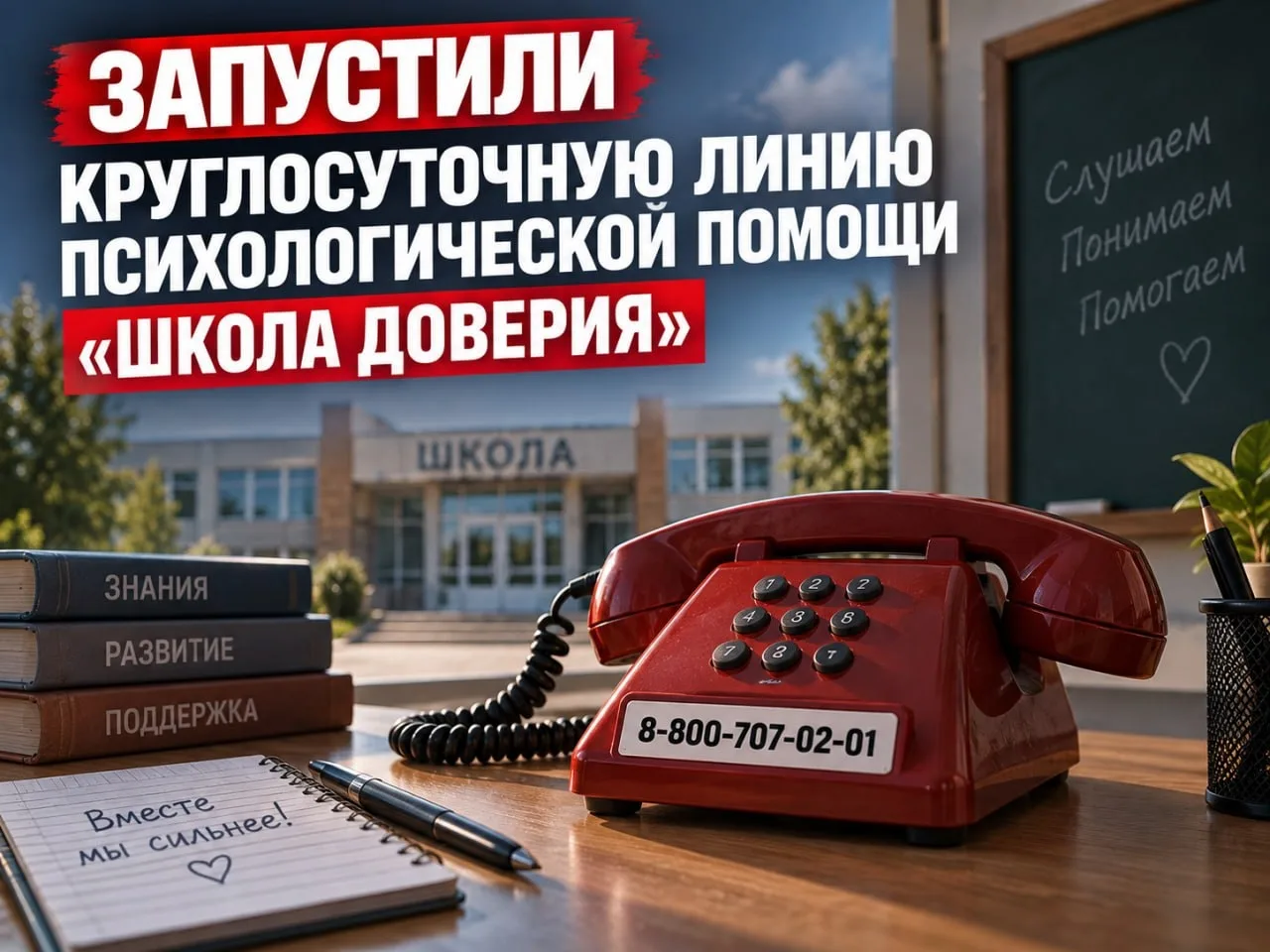 🧑‍🏫 Запустили круглосуточную линию психологической помощи «Школа доверия»