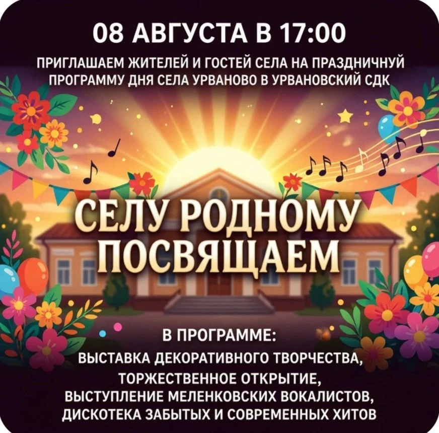 🎉 Приглашаем на праздничную программу «Селу родному посвящаем»! 🎉