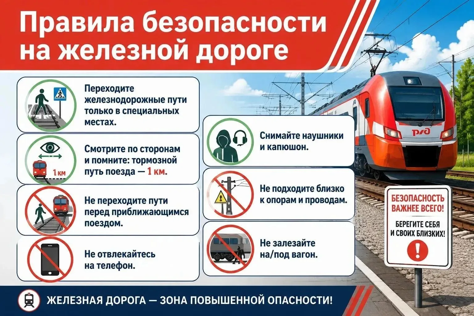 Хотим напомнить всем важные правила безопасности на железнодорожном транспорте! ⚡