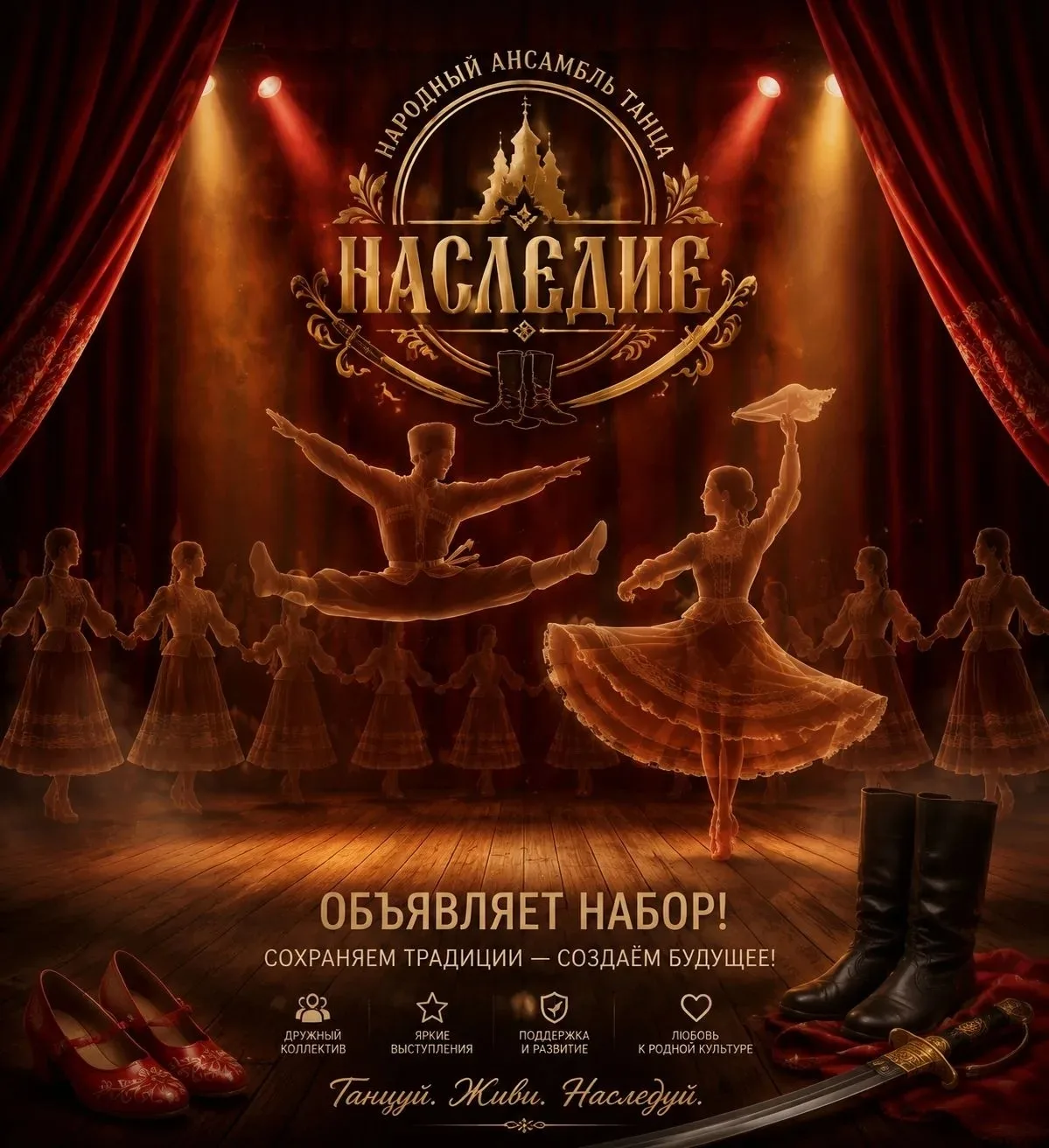 Ищем таланты в ансамбль «Наследие»! 🕊️

Народный танец — это не просто техника, это разговор с зало