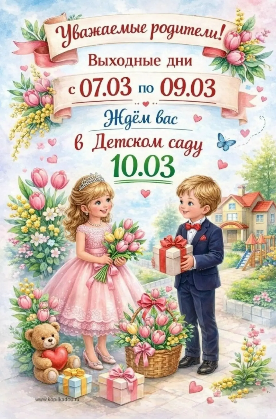 РЕЖИМ РАБОТЫ ДЕТСКОГО САДА В ПРАЗДНИЧНЫЕ ДНИ!🌷