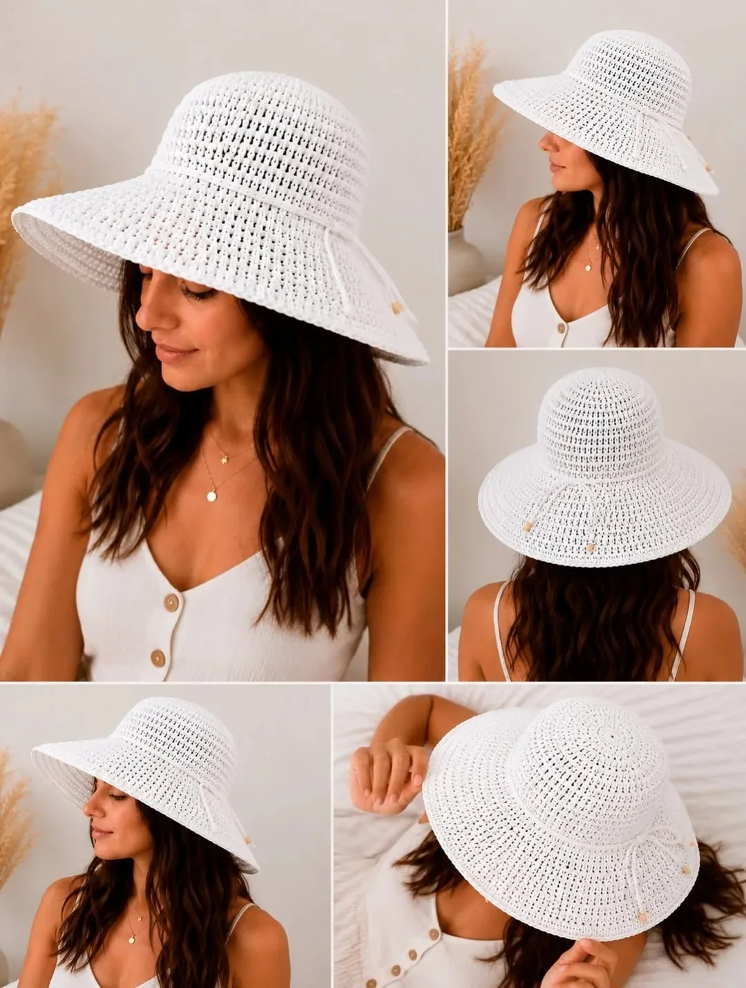Шляпа с широкими полями крючком из пряжи Raffia Chunky