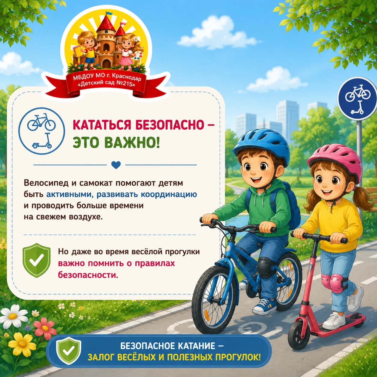 Лето - время активных прогулок! 

Напоминаем важные правила безопасного катания на велосипеде и само