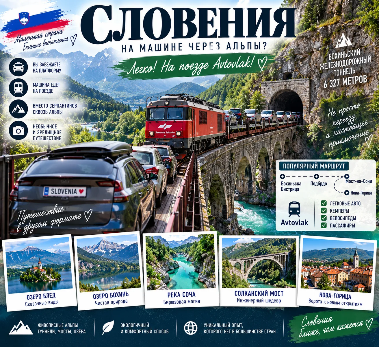 🚗🚆 Словения, где автомобиль можно посадить на поезд и проехать сквозь Альпы