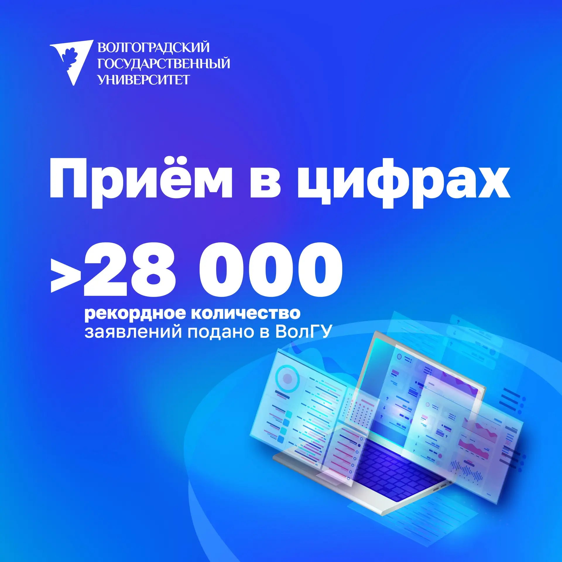 ⚡️Приёмная кампания продолжается, и у нас уже новый рекорд – более 28 000 заявлений подано в ВолГУ!
