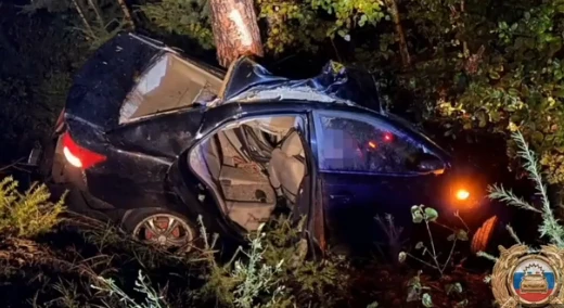 Автомобиль врезался в дерево в Братске: двое погибли