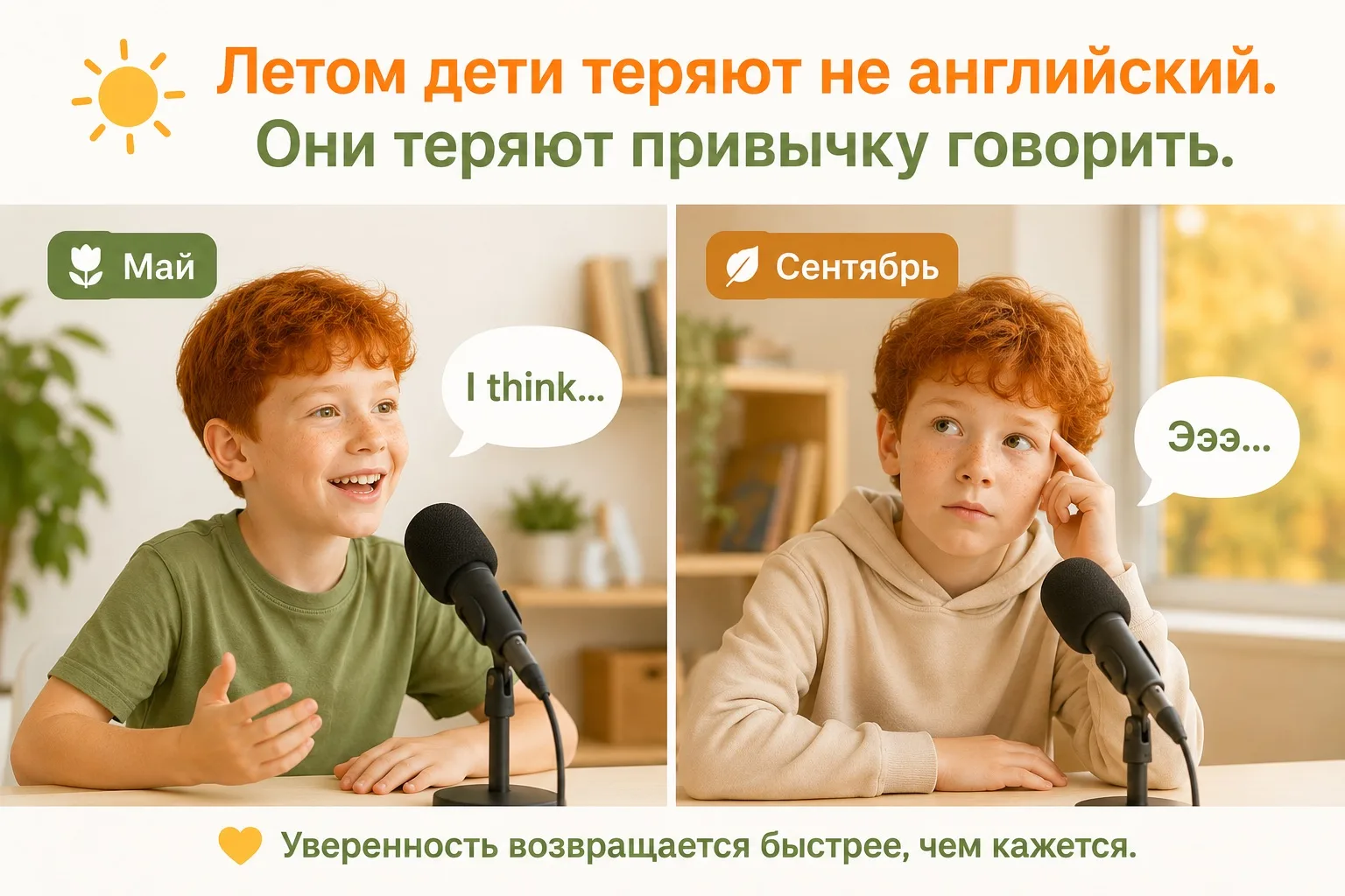 ☀️ Летом дети часто забывают не английский. Они забывают, что умеют на нём говорить.

В мае ребёнок 