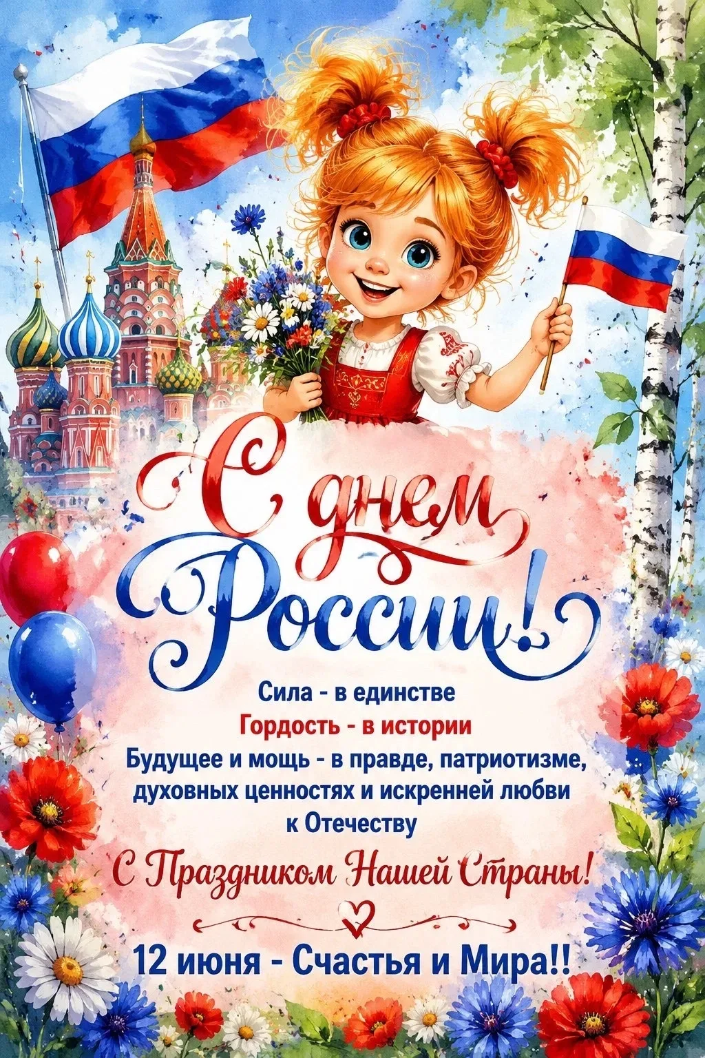 От всей души поздравляем с Днём России! Это праздник нашей силы, единства и общей гордости за страну