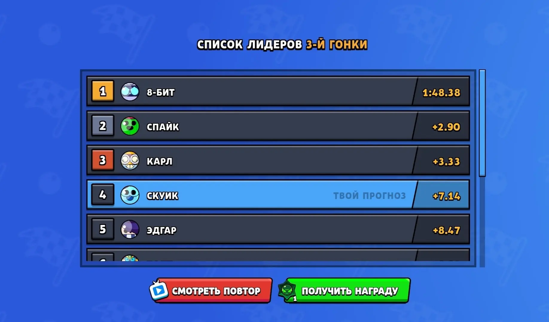 🤩 8-БИТ – ПОБЕДИТЕЛЬ ПОСЛЕДНЕЙ ГОНКИ!

🤩 Заходим в игру и забираем награды за ваши предикты