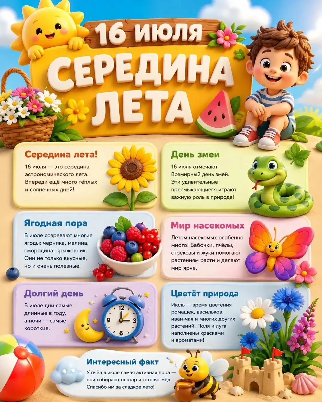 ☀ 🌈🍓🌼16 июля — официальная середина лета! 🎉🍧🌊

🍒🏖Это значит, что половина запаса солнцезащит