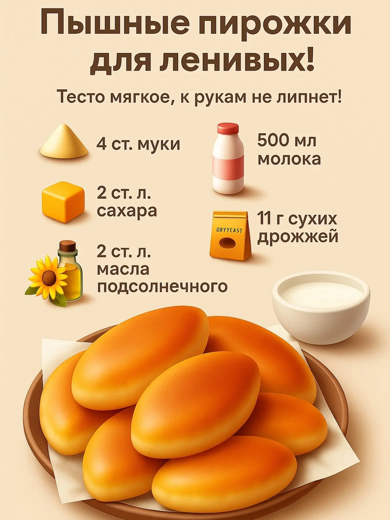 💛 Пышные пирожки для ленивых!