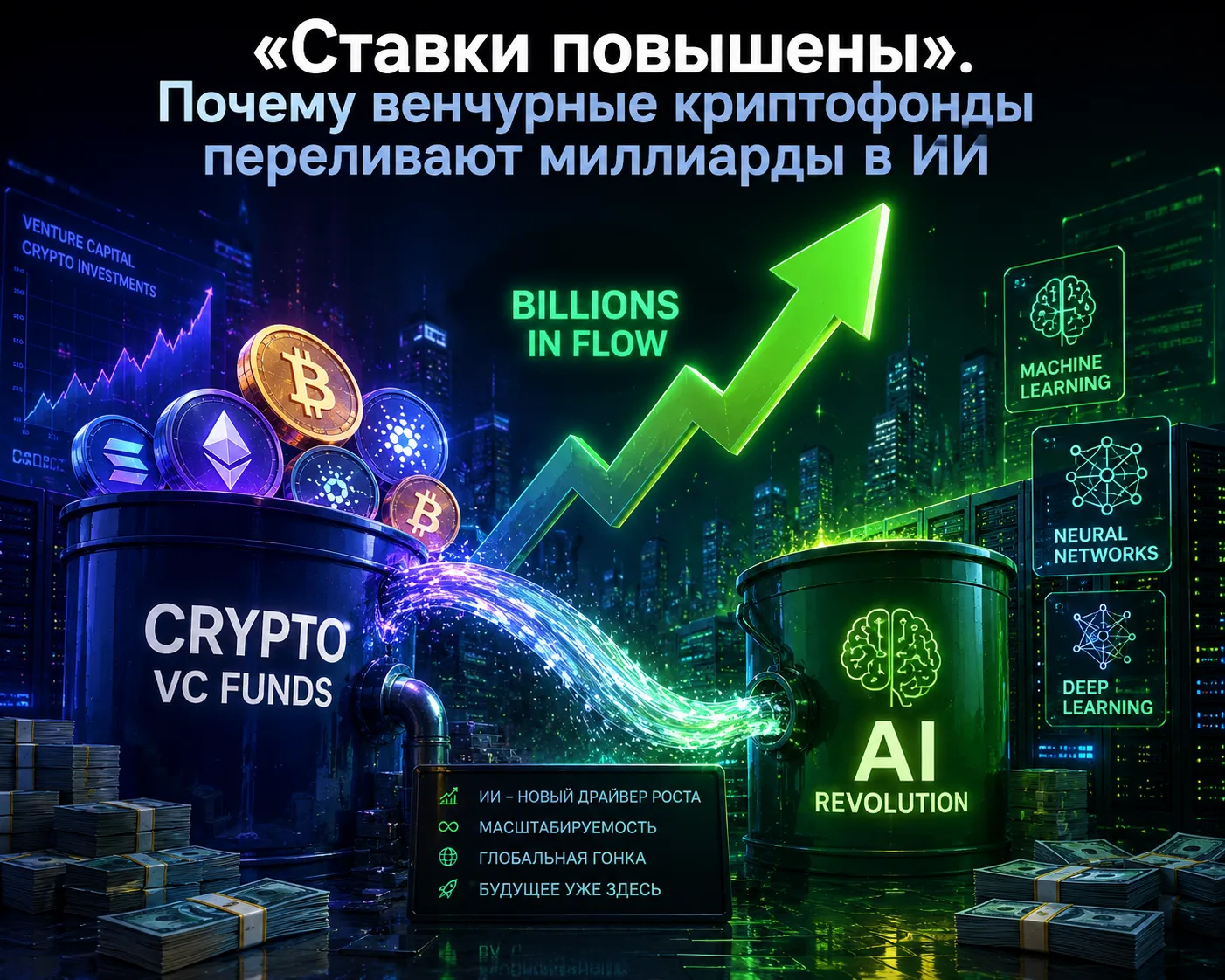 «Ставки повышены». Почему венчурные криптофонды переливают миллиарды в ИИ

Блокчейн-рынок переживает