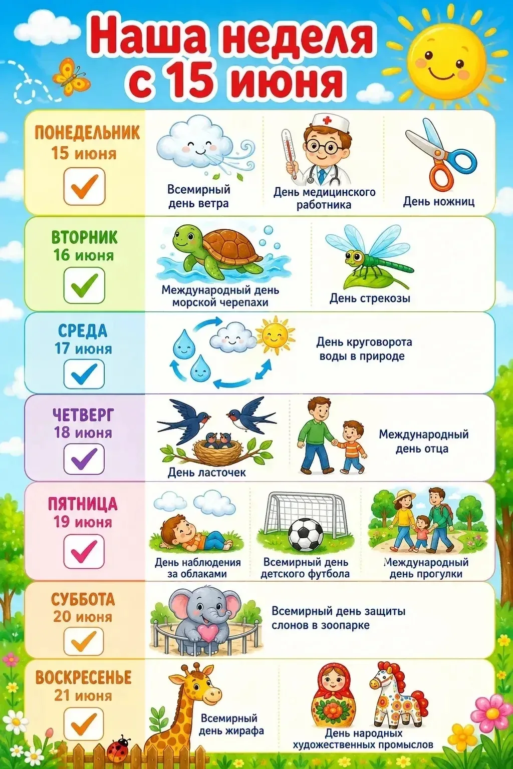 Доброе утро, наши дорогие родители и малыши! ☀️

Вот и началась ещё одна летняя неделя — полная солн