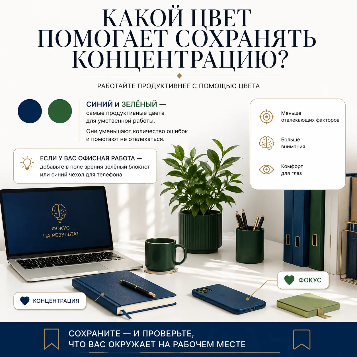 Какой цвет помогает сохранять концентрацию. 🧠