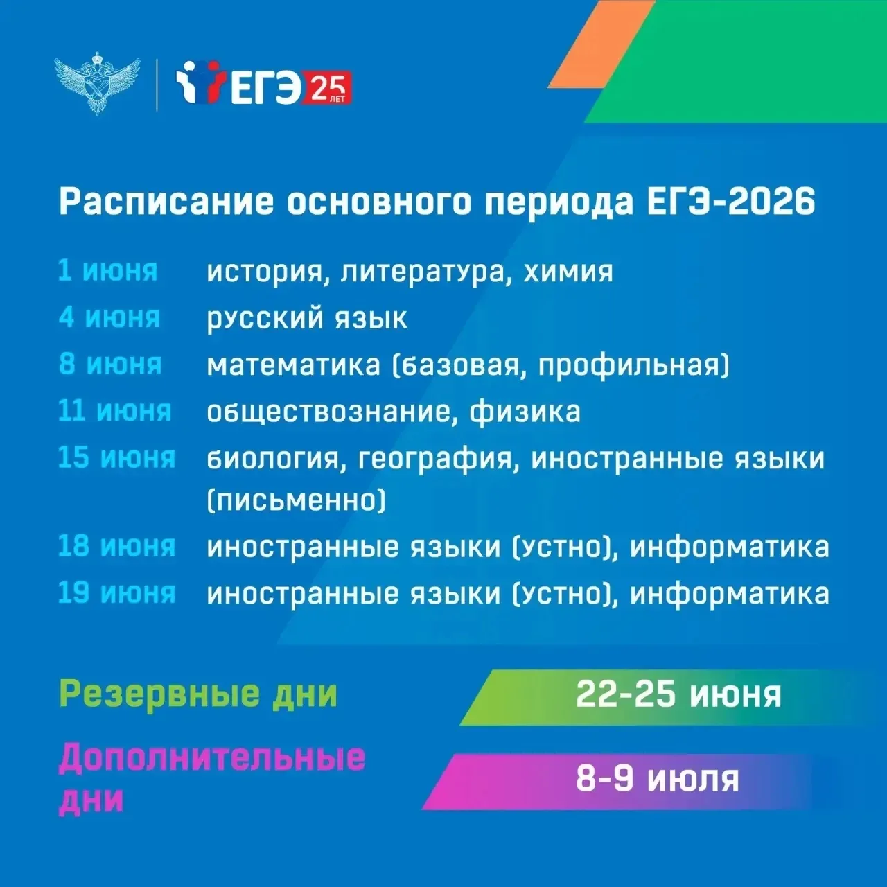 📆Напоминаем ключевые даты основного периода ЕГЭ и ОГЭ-2026

🗓 Ключевые даты основного периода ЕГЭ 