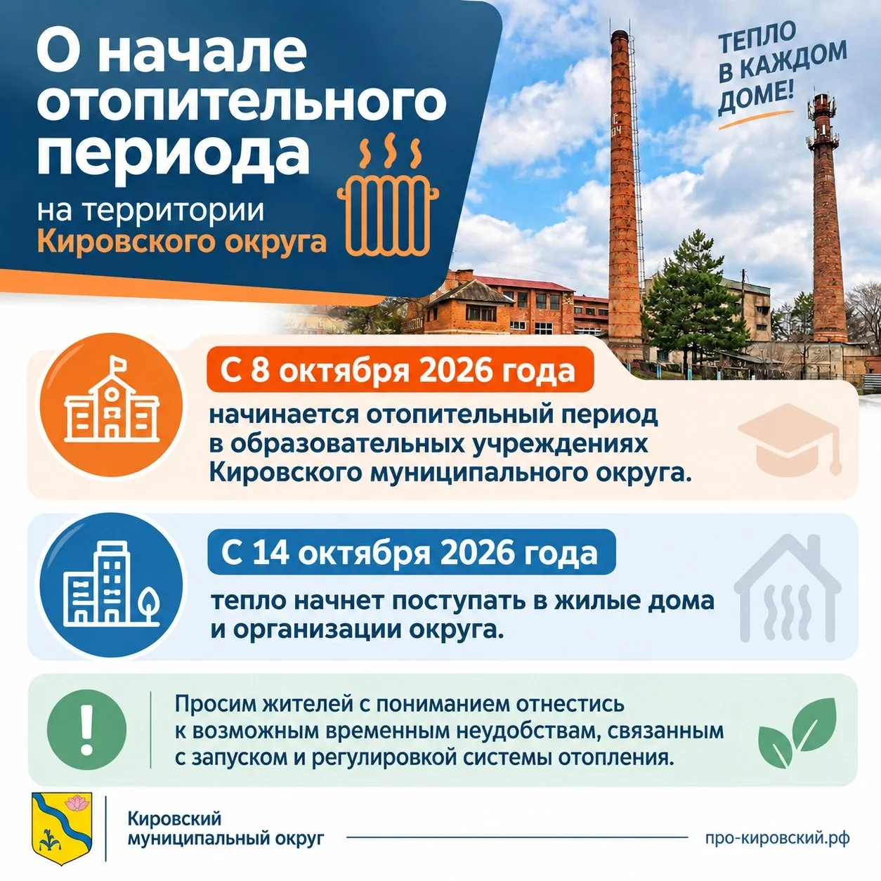 О начале отопительного сезона на территории Кировского округа