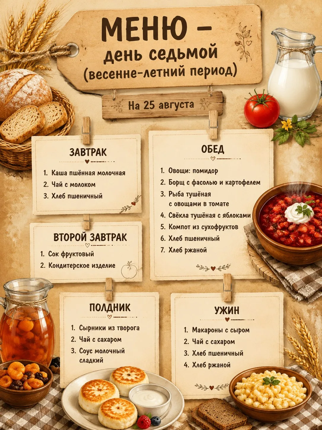 Меню на 25 августа 2026 года