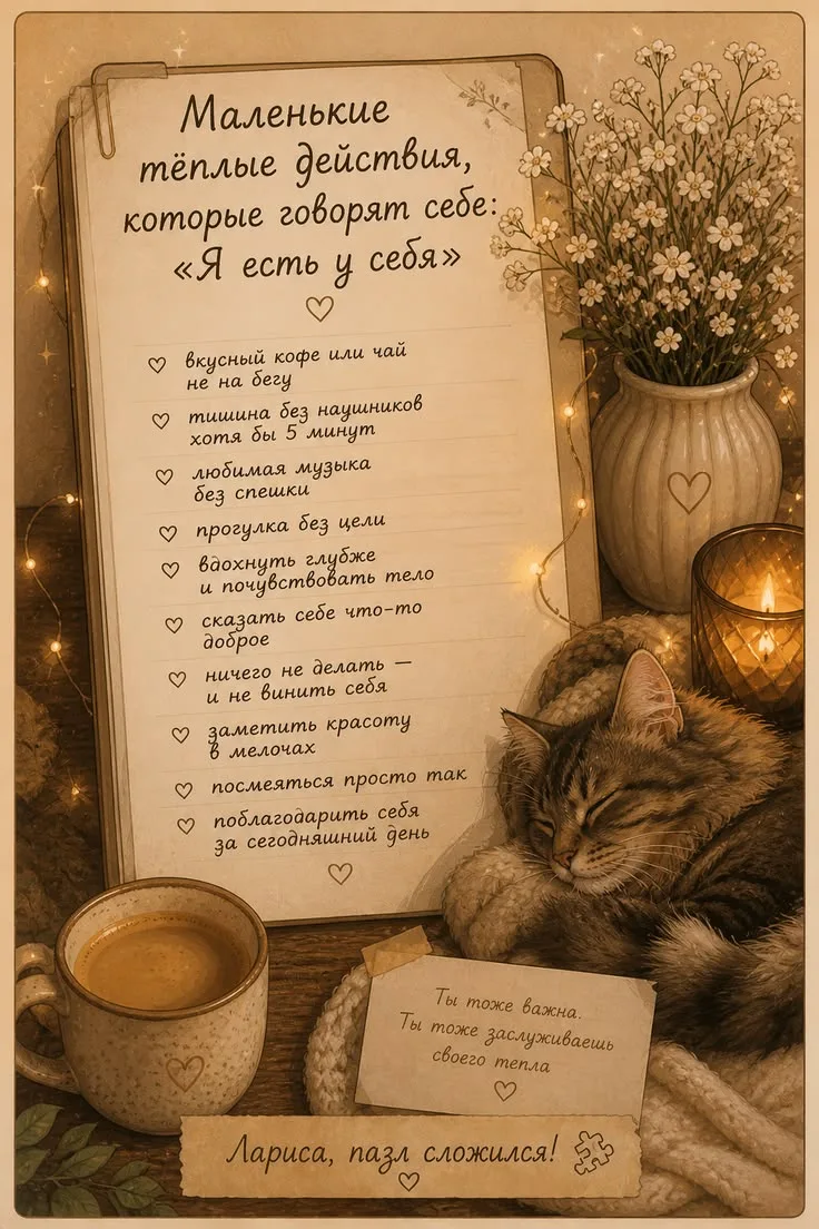 Маленькие тёплые действия, которые говорят себе: "Я есть у себя" 🩷💖