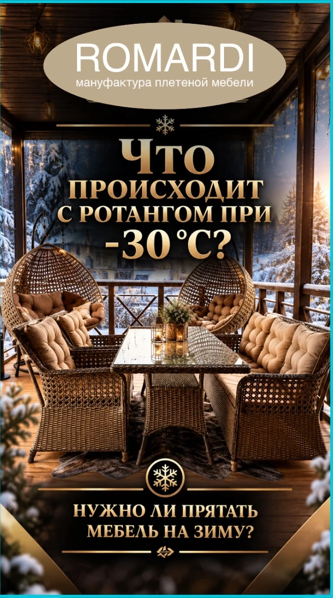 Нужно ли прятать плетеную мебель на зиму? И что происходит с ротангом при -30 °C? ❄️🪑