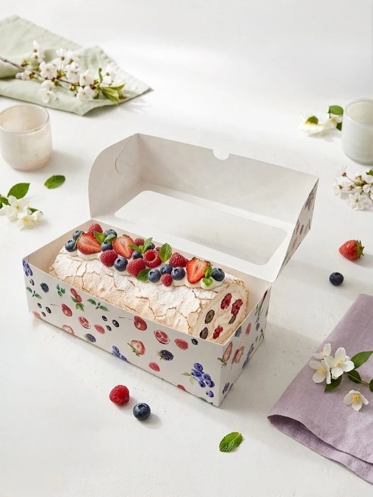 🍓 Коробка для рулета 30х12х12см. Ягоды. С окном