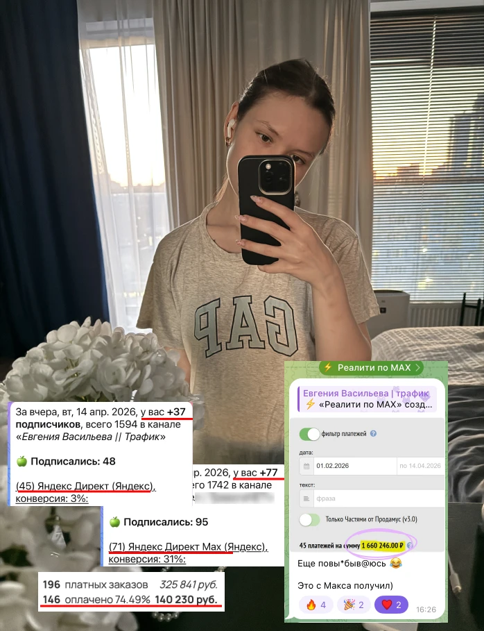Оплат на 1,6 млн с канала в МАХ за 1,5 месяца