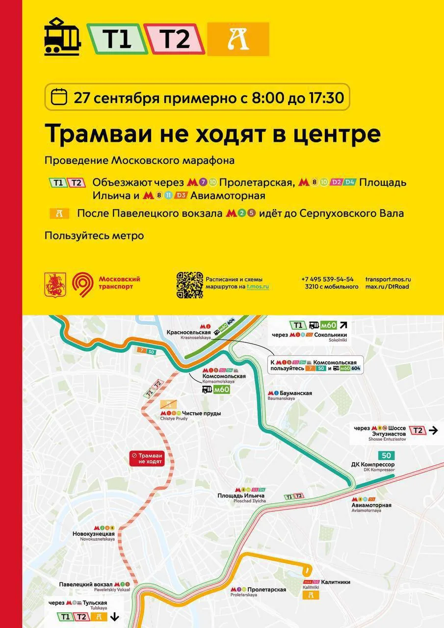 ⚠️ Проходящий у Дарвиновского музея трамвай Т1 снова изменит маршрут