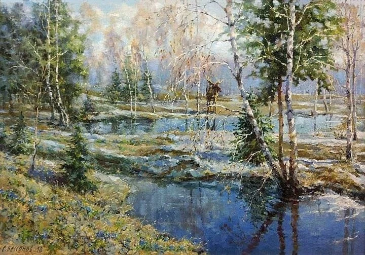 🎨 Художник передаёт весну в Лосином острове через краски