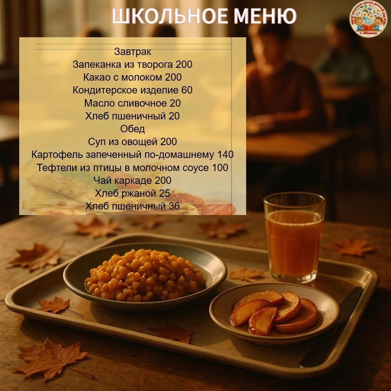 Меню для школьников на 3 сентября 2026 г.