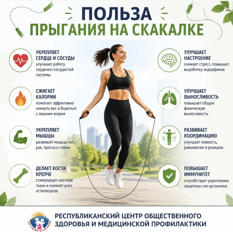 Прыжки на скакалке (скипинг) — это мощная кардионагрузка, которая отлично сжигает калории (до 500–70