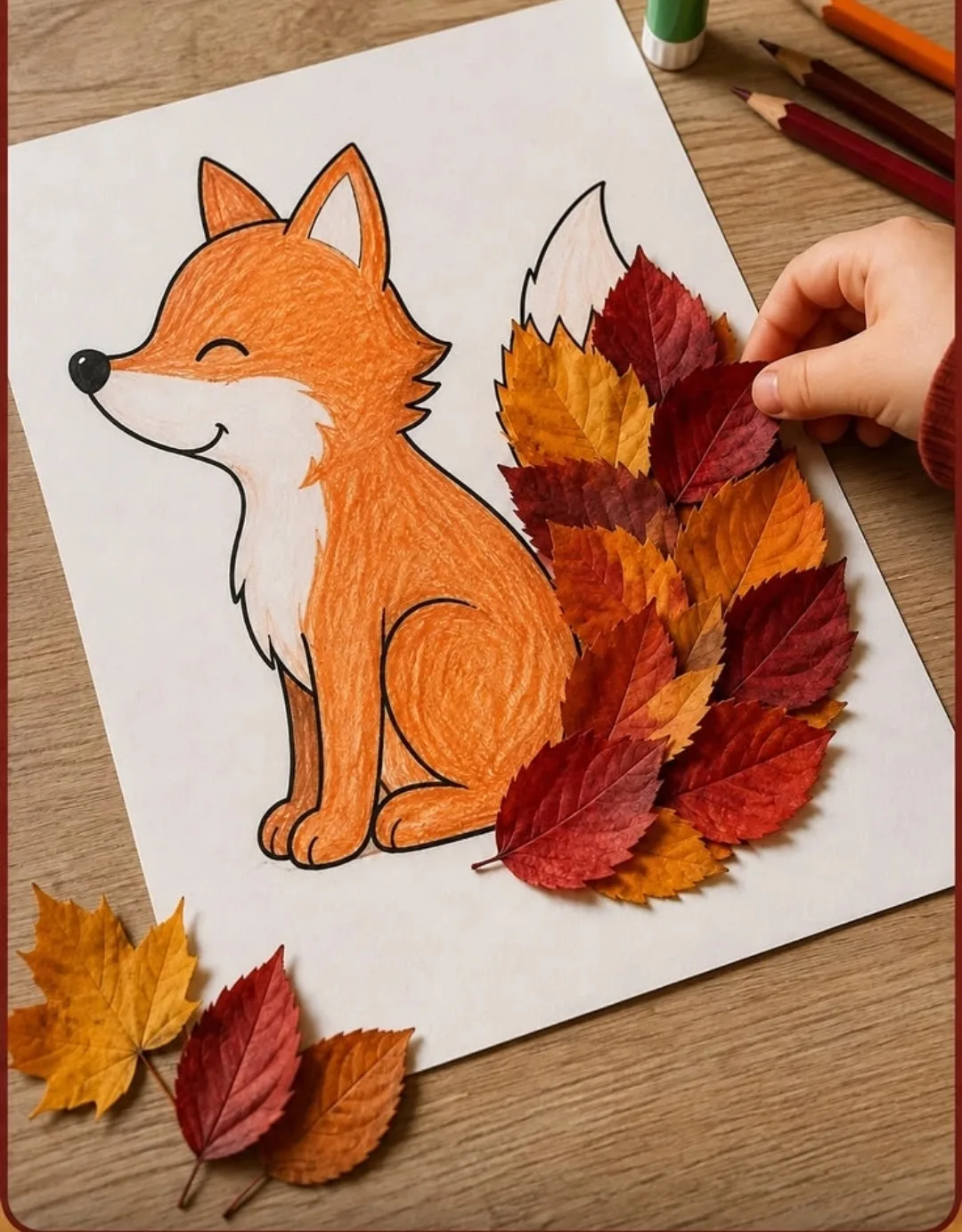 Лисичка с ярким хвостом. Осенняя аппликация🦊