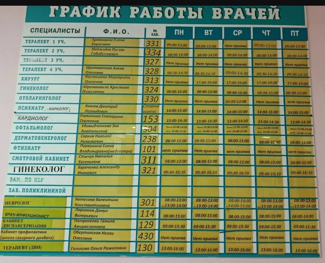 Расписание на следующую неделю