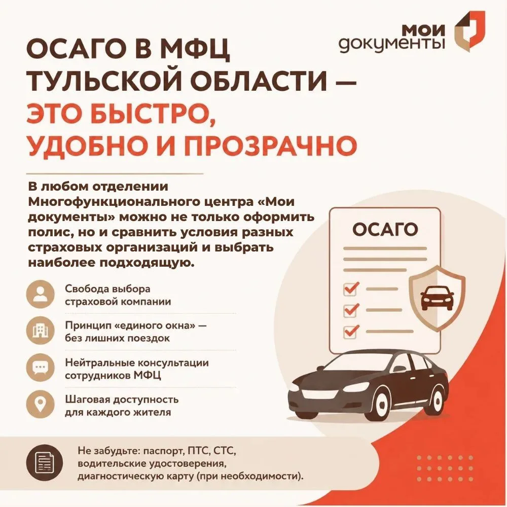 🚗 Напоминаем: полис ОСАГО можно оформить в МФЦ!